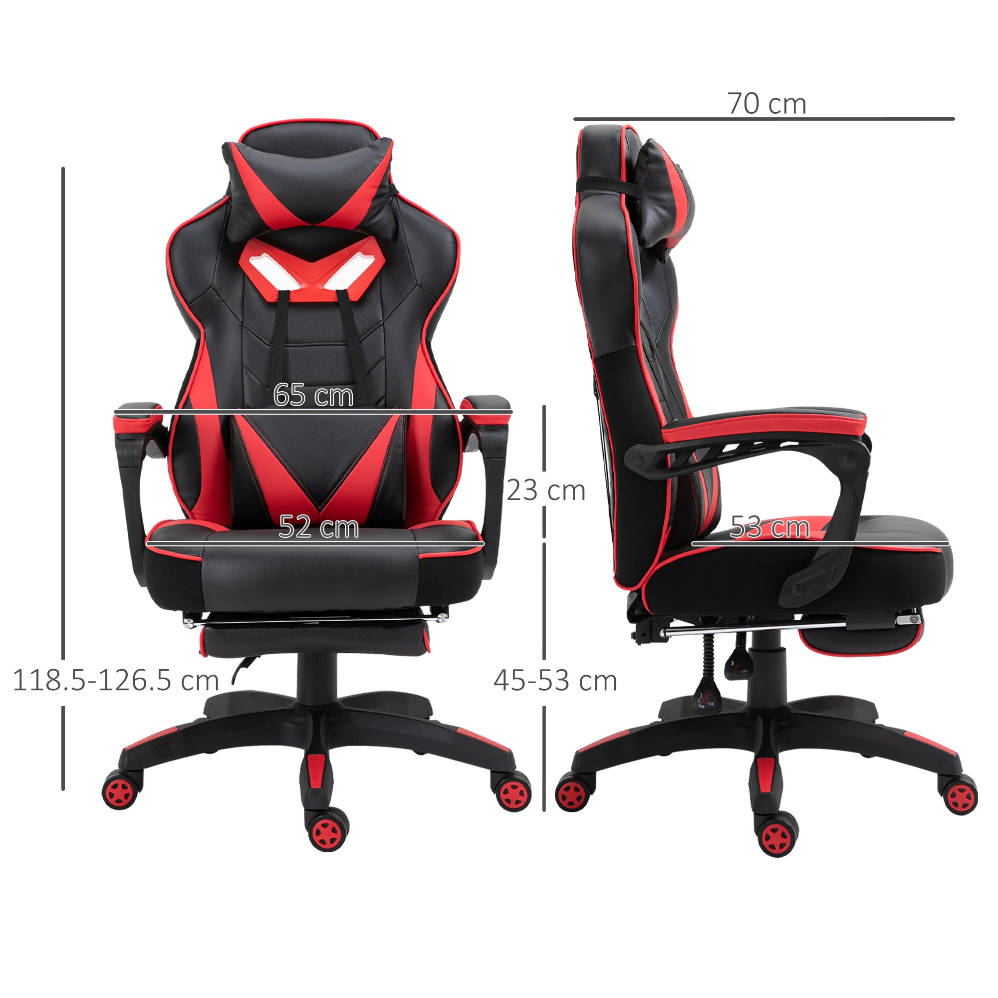 Faux Leather Gaming Chair 65cm Wide With Headrest And Swivel Wheels - Velmora