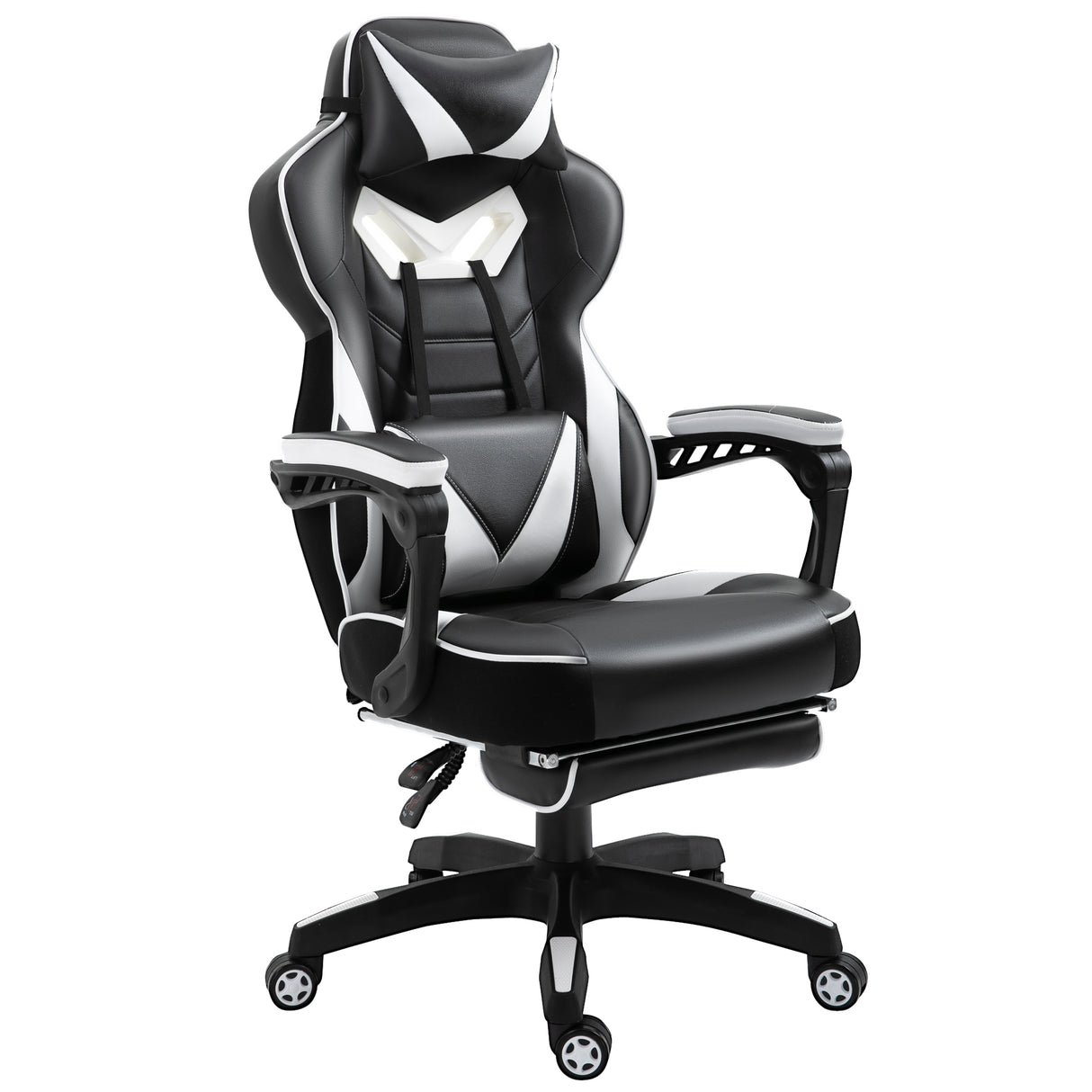Faux Leather Gaming Chair 65cm Wide With Headrest And Swivel Wheels - Velmora