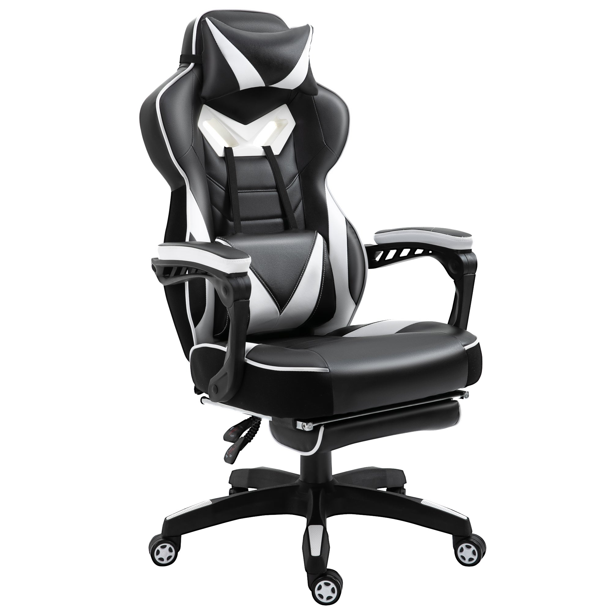 Faux Leather Gaming Chair 65cm Wide With Headrest And Swivel Wheels - Velmora