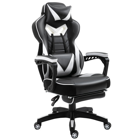 Faux Leather Gaming Chair 65cm Wide With Headrest And Swivel Wheels - Velmora