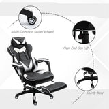 Faux Leather Gaming Chair 65cm Wide With Headrest And Swivel Wheels - Velmora