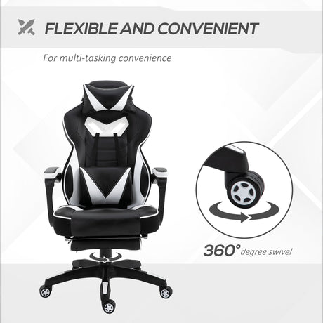 Faux Leather Gaming Chair 65cm Wide With Headrest And Swivel Wheels - Velmora