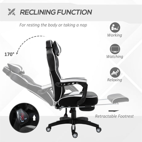 Faux Leather Gaming Chair 65cm Wide With Headrest And Swivel Wheels - Velmora