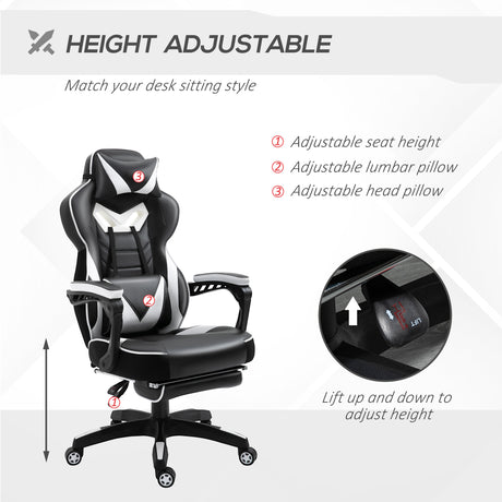Faux Leather Gaming Chair 65cm Wide With Headrest And Swivel Wheels - Velmora