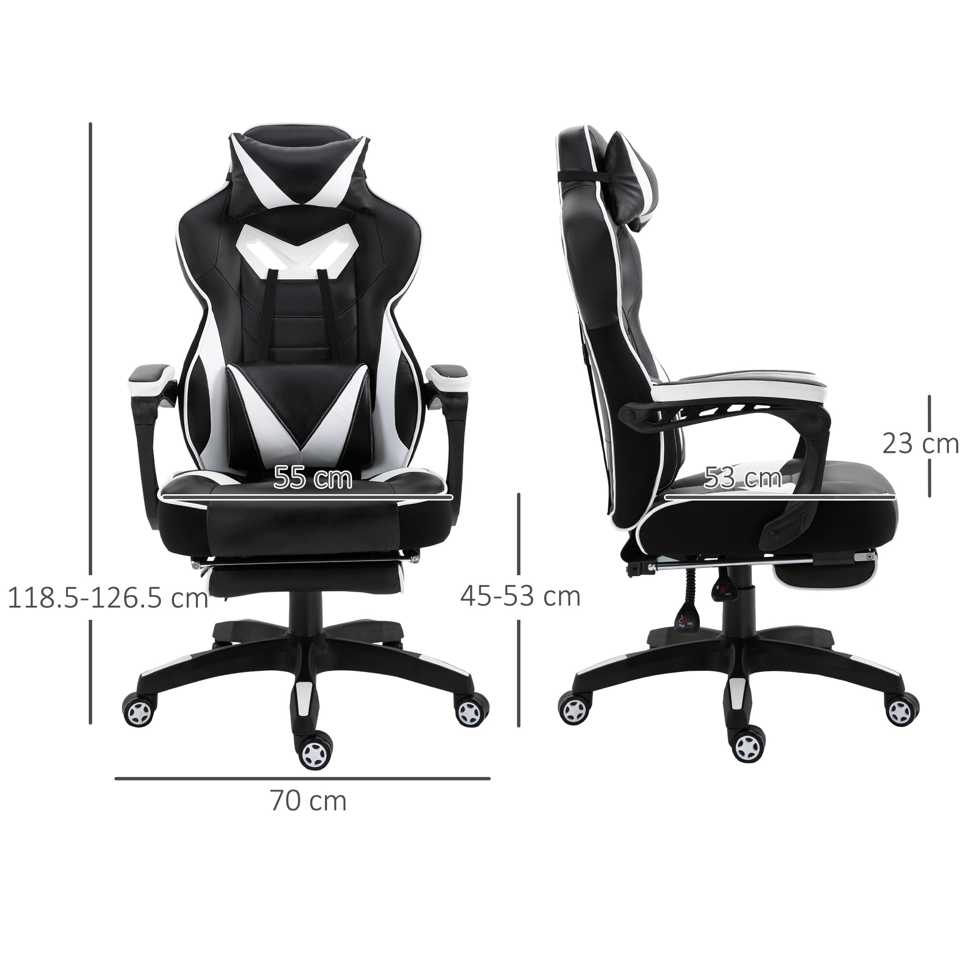 Faux Leather Gaming Chair 65cm Wide With Headrest And Swivel Wheels - Velmora