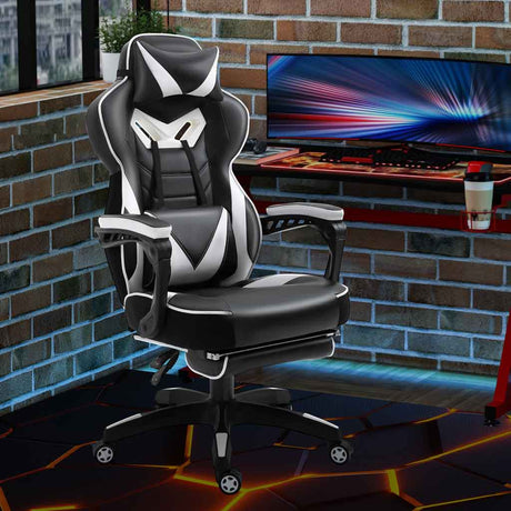 Faux Leather Gaming Chair 65cm Wide With Headrest And Swivel Wheels - Velmora