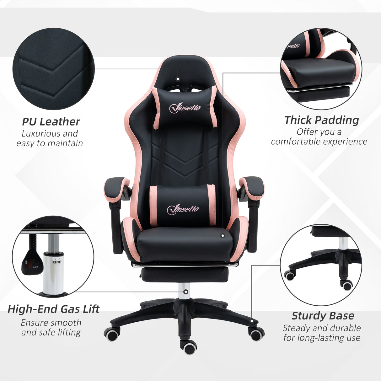 Faux Leather Gaming Chair 65cm Wide With Headrest - Velmora