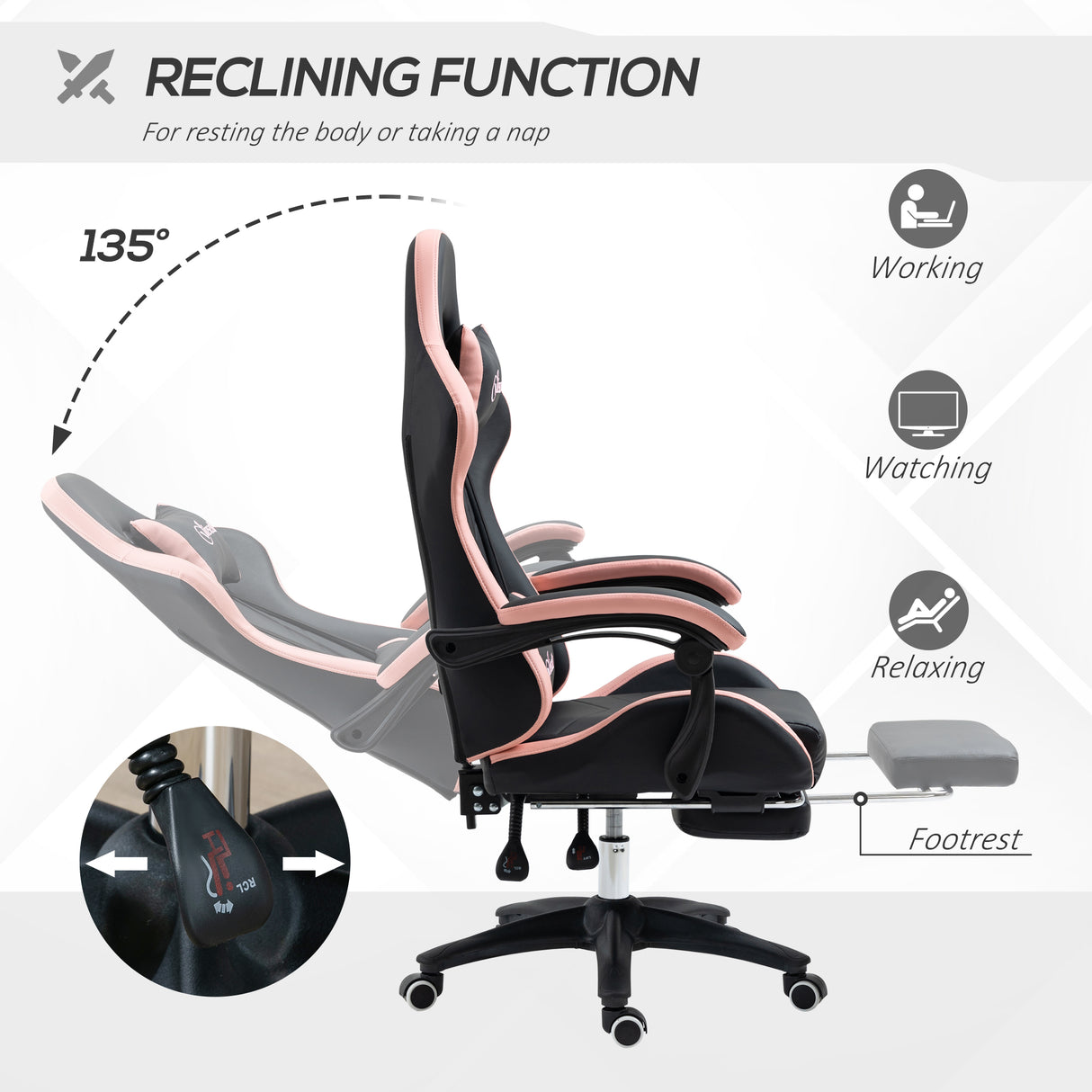 Faux Leather Gaming Chair 65cm Wide With Headrest - Velmora