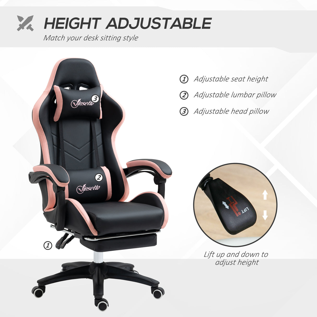 Faux Leather Gaming Chair 65cm Wide With Headrest - Velmora