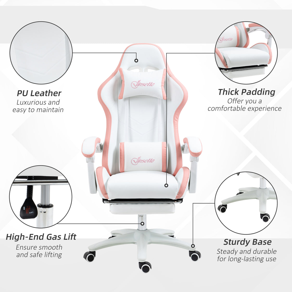 Faux Leather Gaming Chair 65cm Wide With Headrest - Velmora