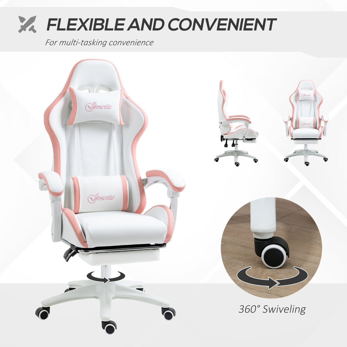 Faux Leather Gaming Chair 65cm Wide With Headrest - Velmora