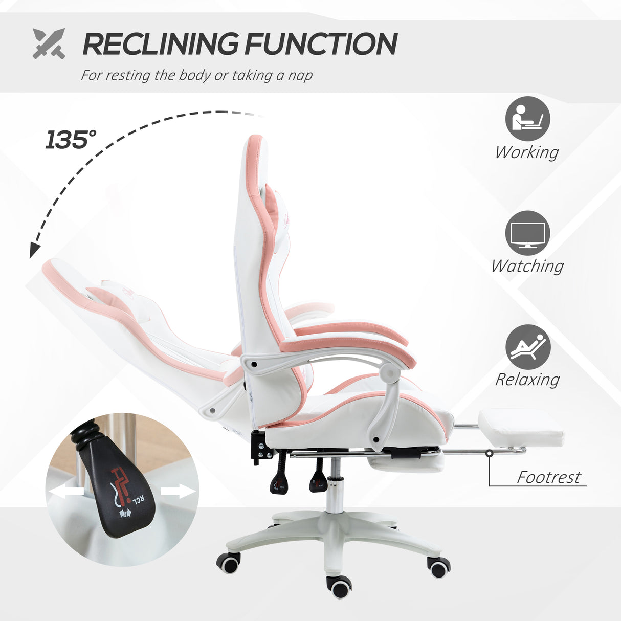 Faux Leather Gaming Chair 65cm Wide With Headrest - Velmora