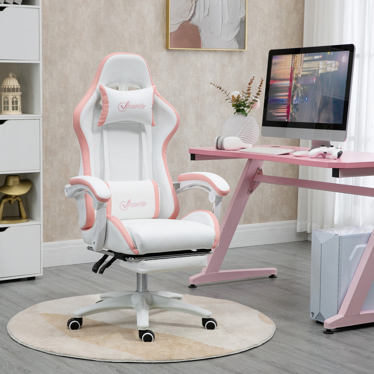 Faux Leather Gaming Chair 65cm Wide With Headrest - Velmora
