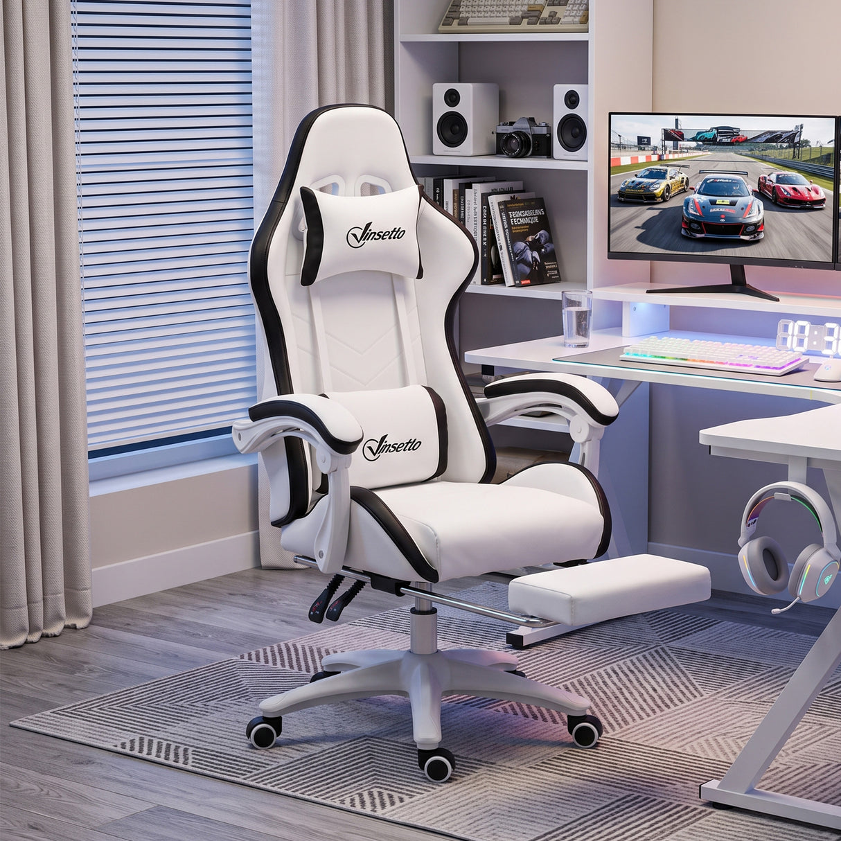 Faux Leather Gaming Chair 65cm Wide With Headrest - Velmora