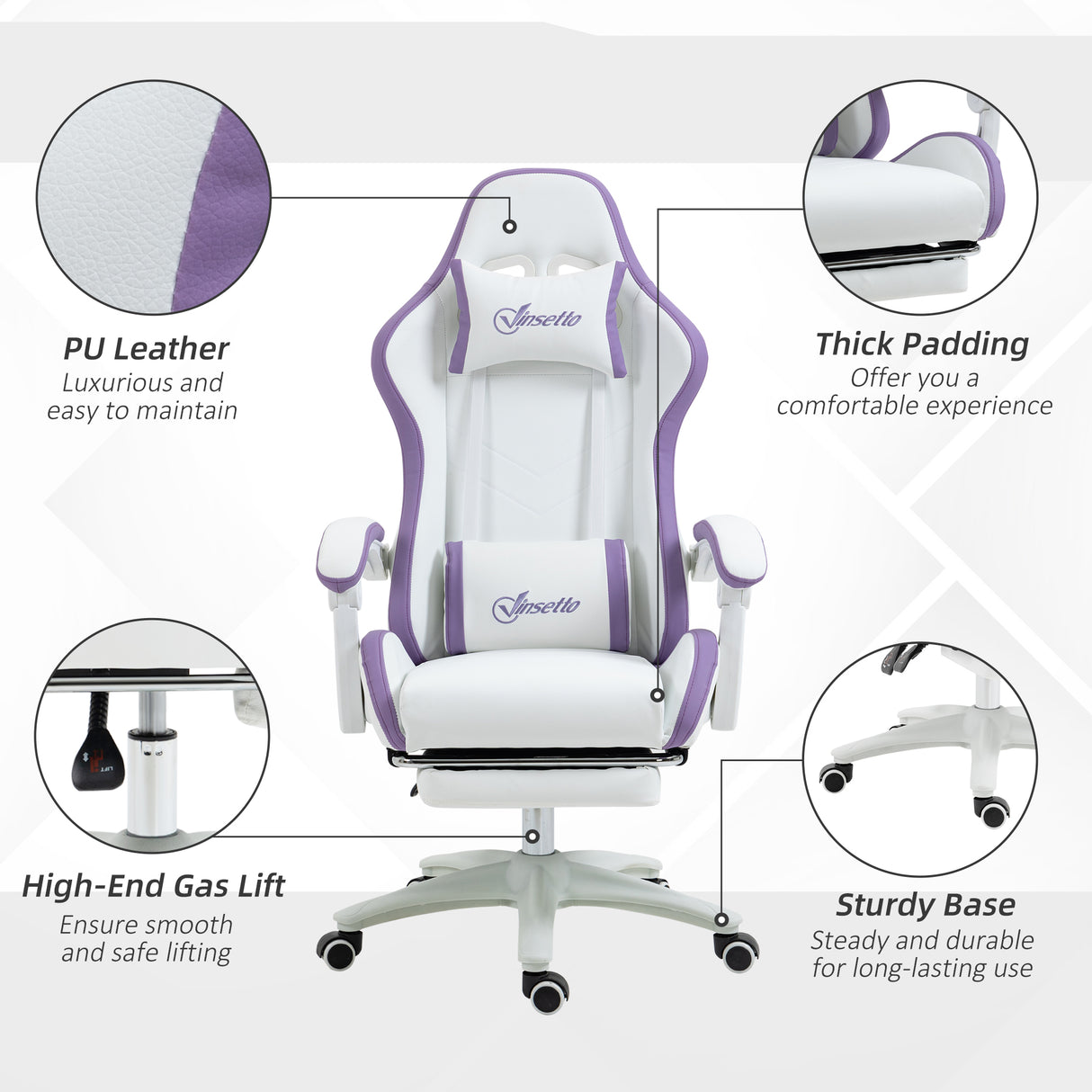 Faux Leather Gaming Chair 65cm Wide With Headrest - Velmora