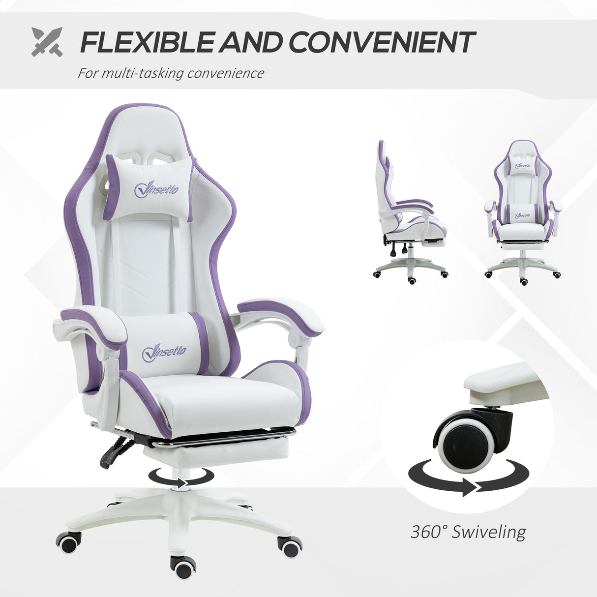 Faux Leather Gaming Chair 65cm Wide With Headrest - Velmora