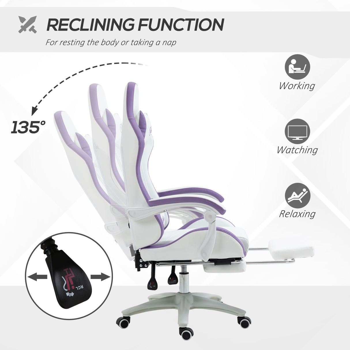 Faux Leather Gaming Chair 65cm Wide With Headrest - Velmora