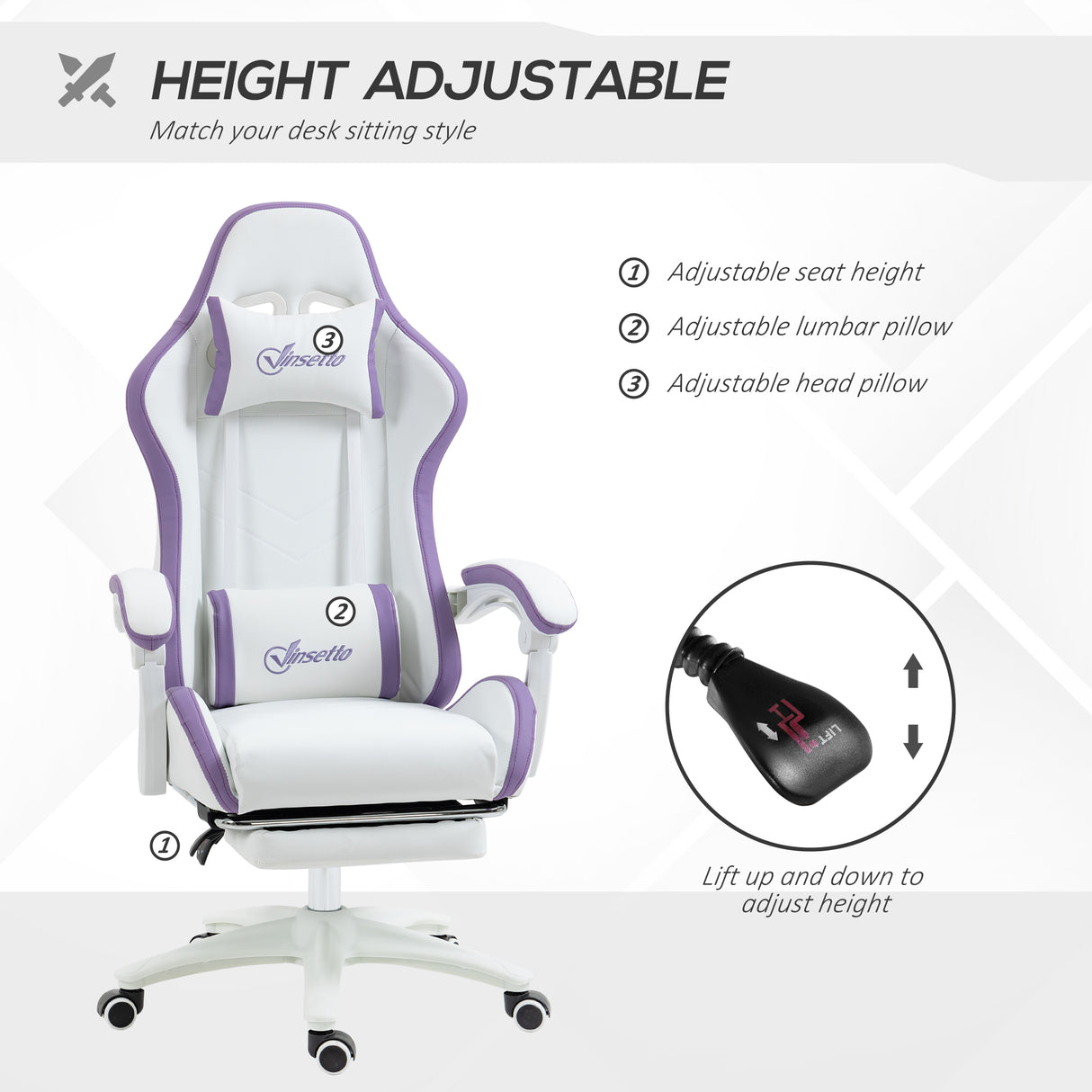 Faux Leather Gaming Chair 65cm Wide With Headrest - Velmora