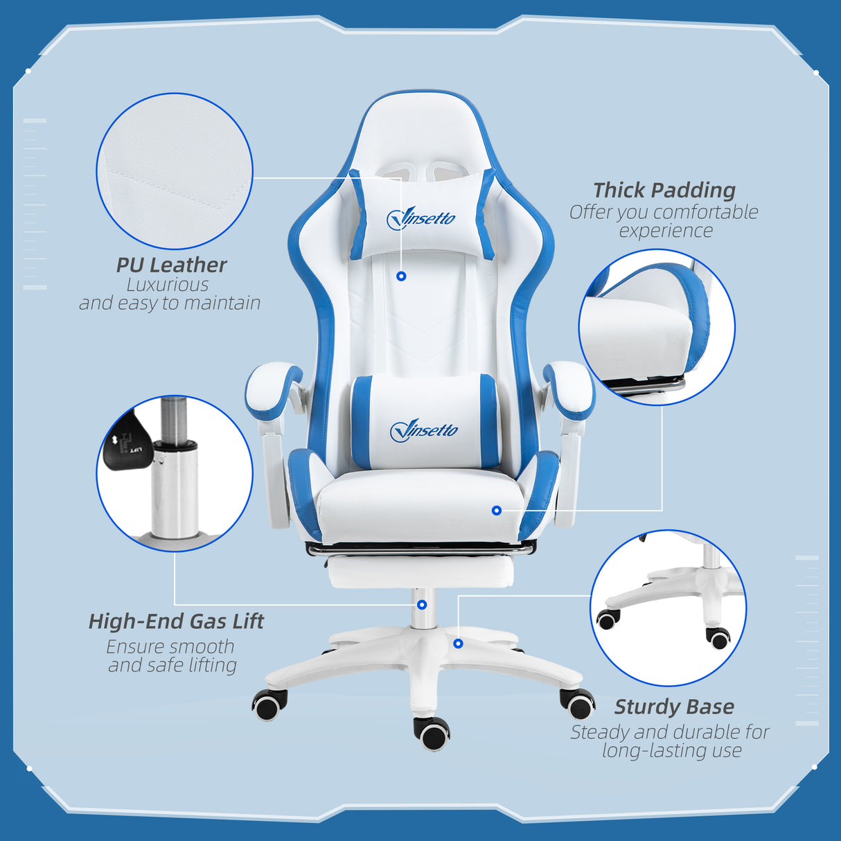Faux Leather Gaming Chair 65cm Wide With Headrest - Velmora