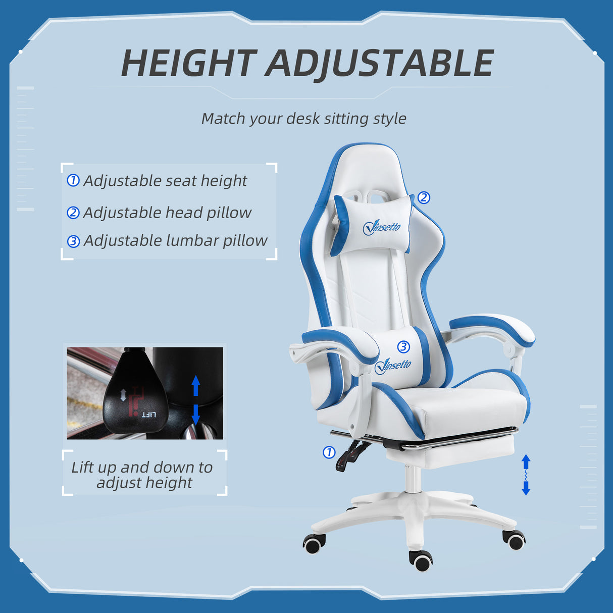 Faux Leather Gaming Chair 65cm Wide With Headrest - Velmora