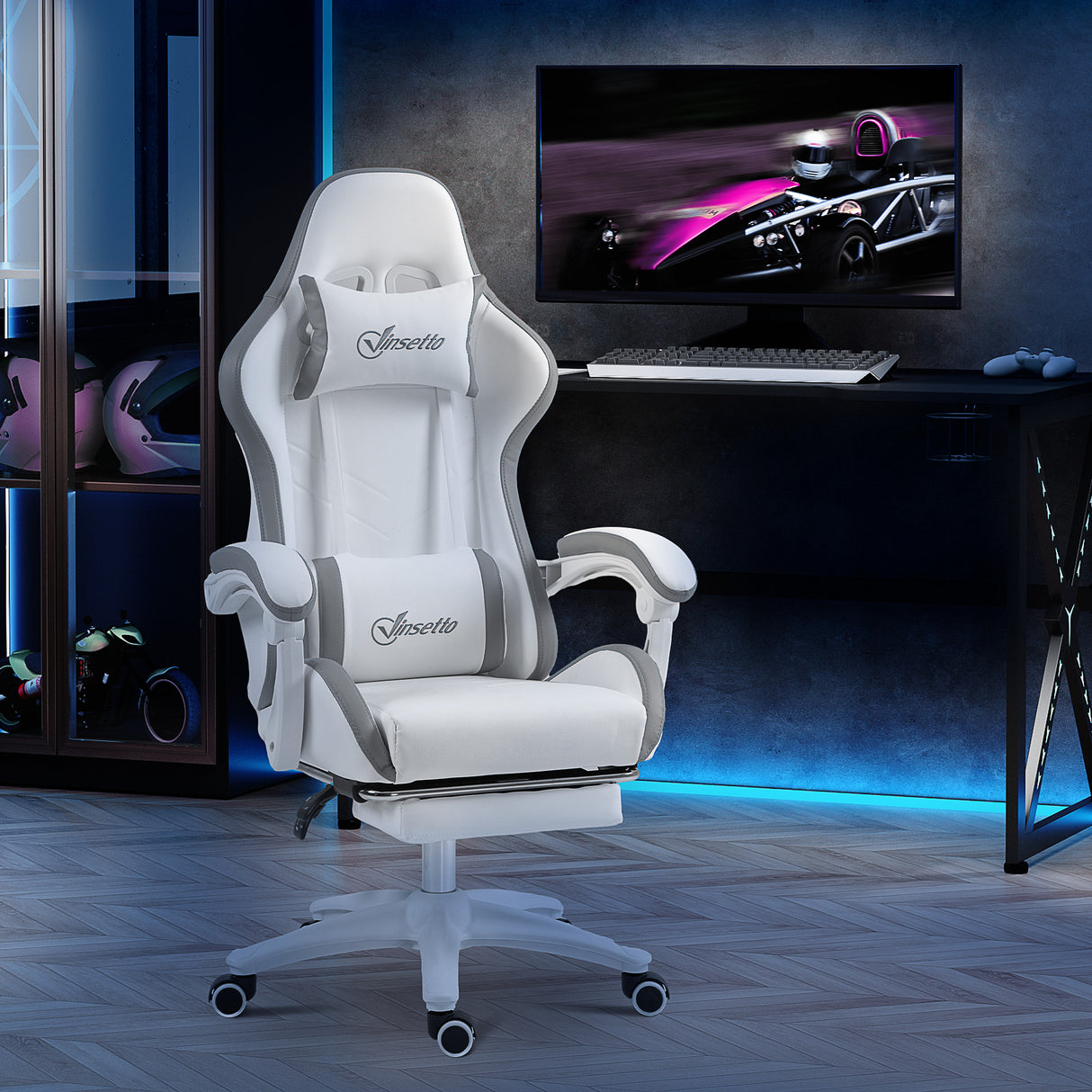 Faux Leather Gaming Chair 65cm Wide With Headrest - Velmora