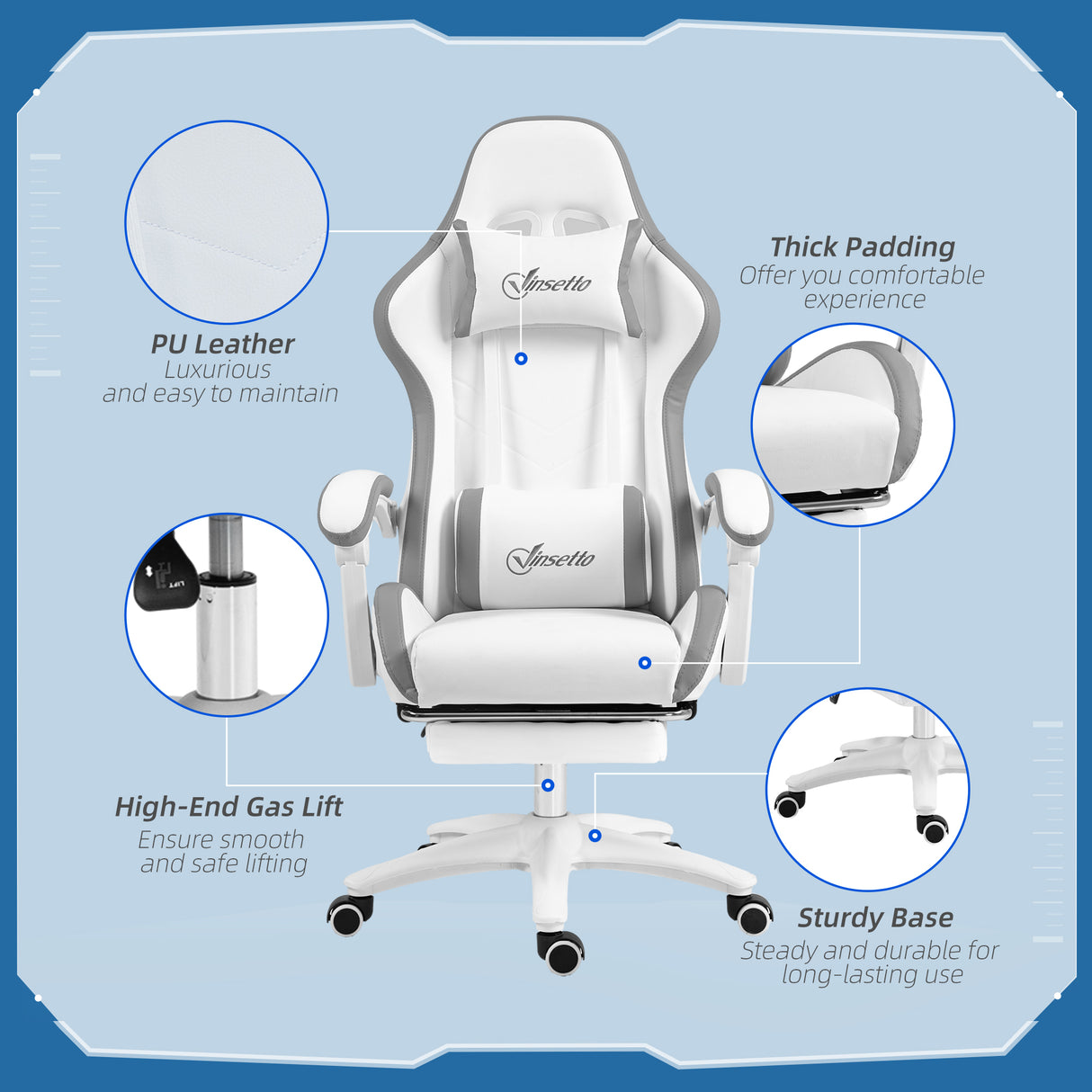 Faux Leather Gaming Chair 65cm Wide With Headrest - Velmora