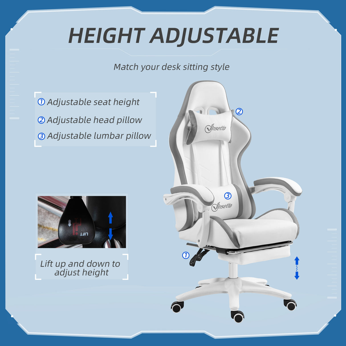Faux Leather Gaming Chair 65cm Wide With Headrest - Velmora