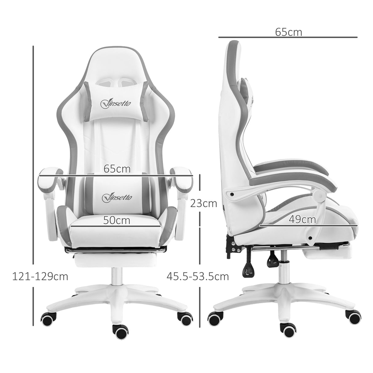 Faux Leather Gaming Chair 65cm Wide With Headrest - Velmora