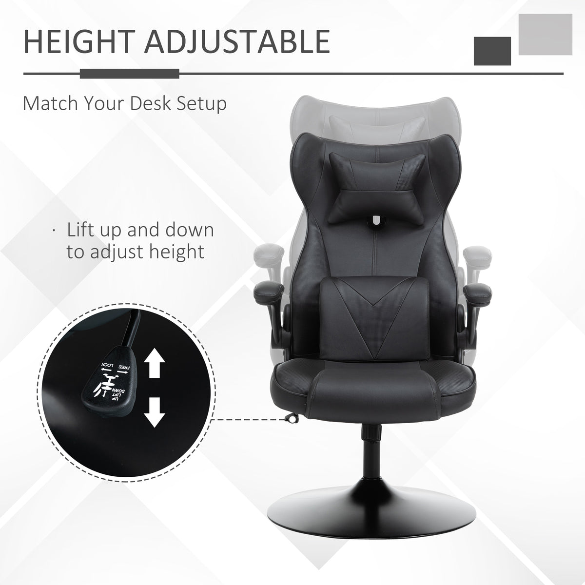 Faux Leather Gaming Chair 67cm Wide With Headrest And Flip-up Armrest - Velmora