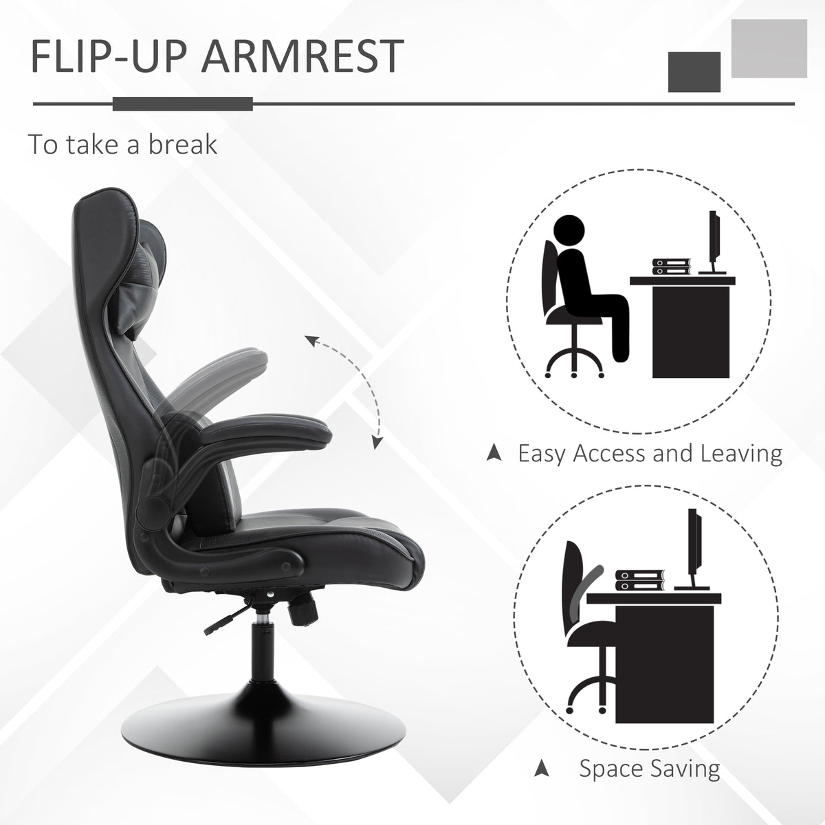 Faux Leather Gaming Chair 67cm Wide With Headrest And Flip-up Armrest - Velmora