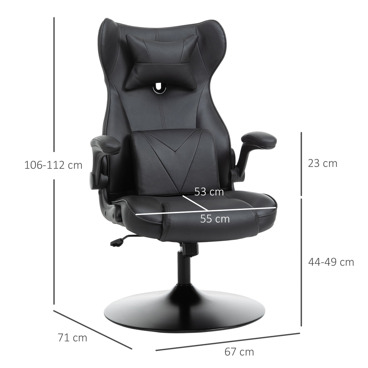 Faux Leather Gaming Chair 67cm Wide With Headrest And Flip-up Armrest - Velmora