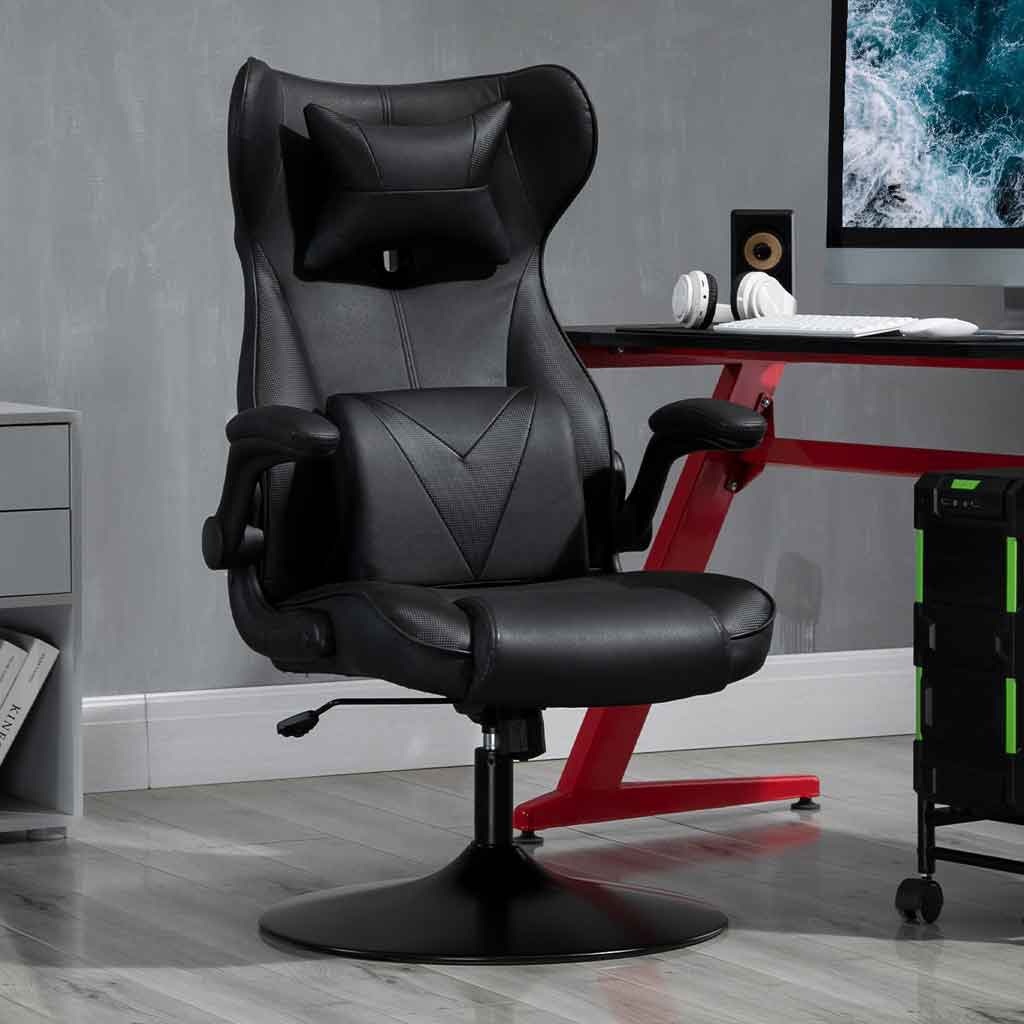 Faux Leather Gaming Chair 67cm Wide With Headrest And Flip-up Armrest - Velmora