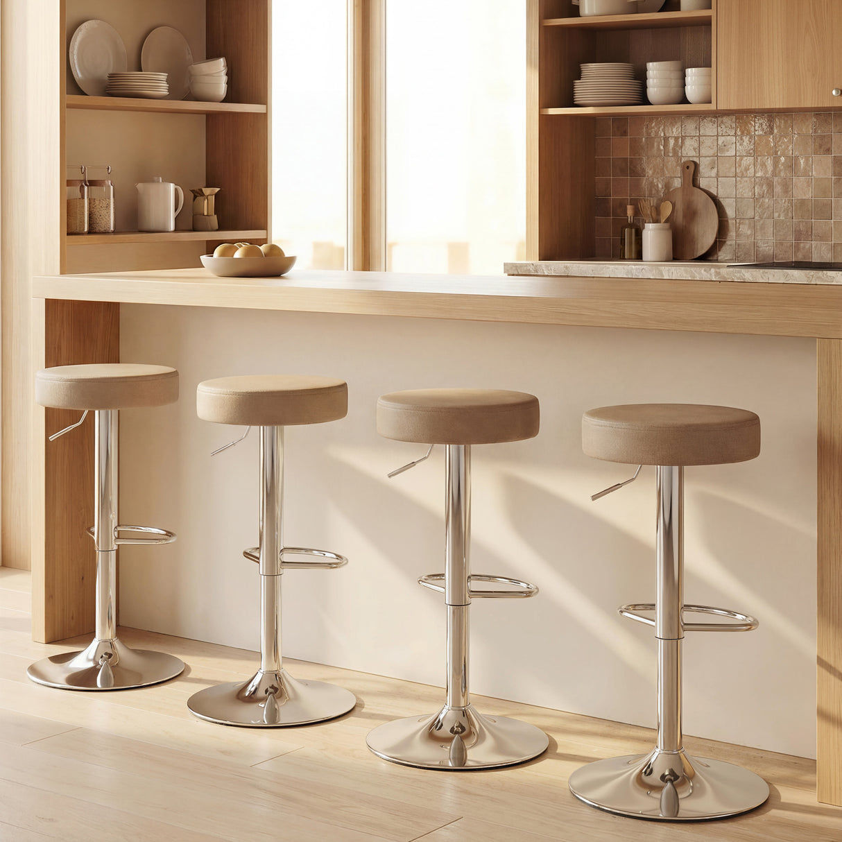Faux Leather Height Adjustable Breakfast Bar Stools in Set Of 2 - Velmora