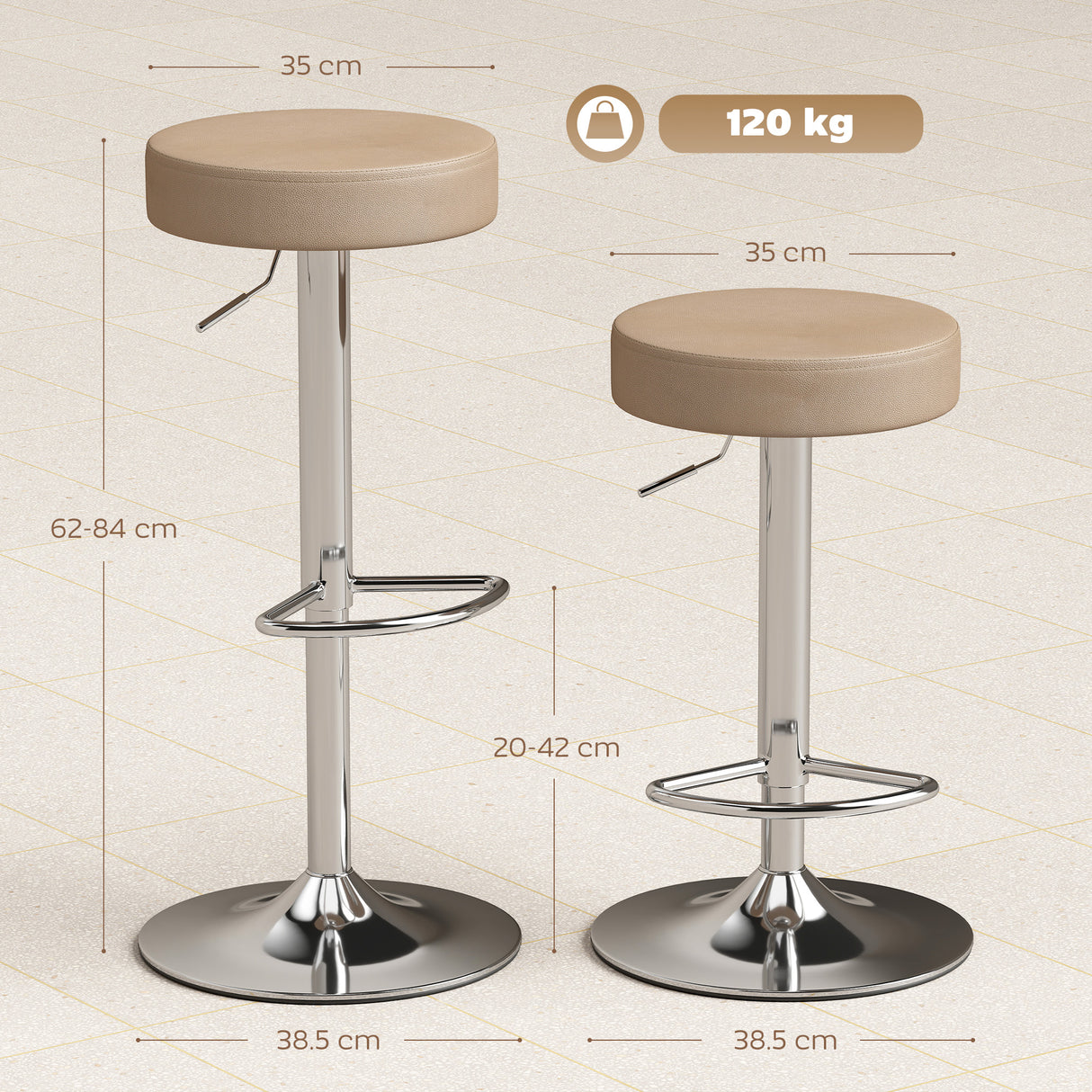 Faux Leather Height Adjustable Breakfast Bar Stools in Set Of 2 - Velmora