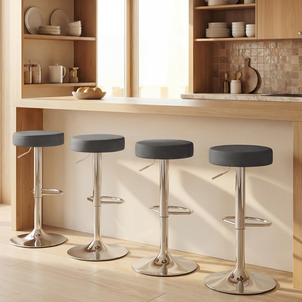 Faux Leather Height Adjustable Breakfast Bar Stools in Set Of 2 - Velmora