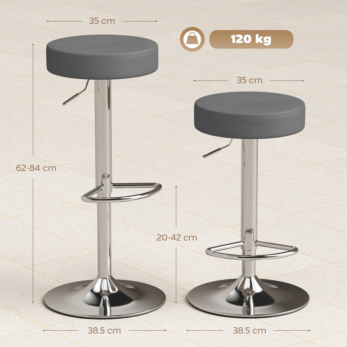 Faux Leather Height Adjustable Breakfast Bar Stools in Set Of 2 - Velmora