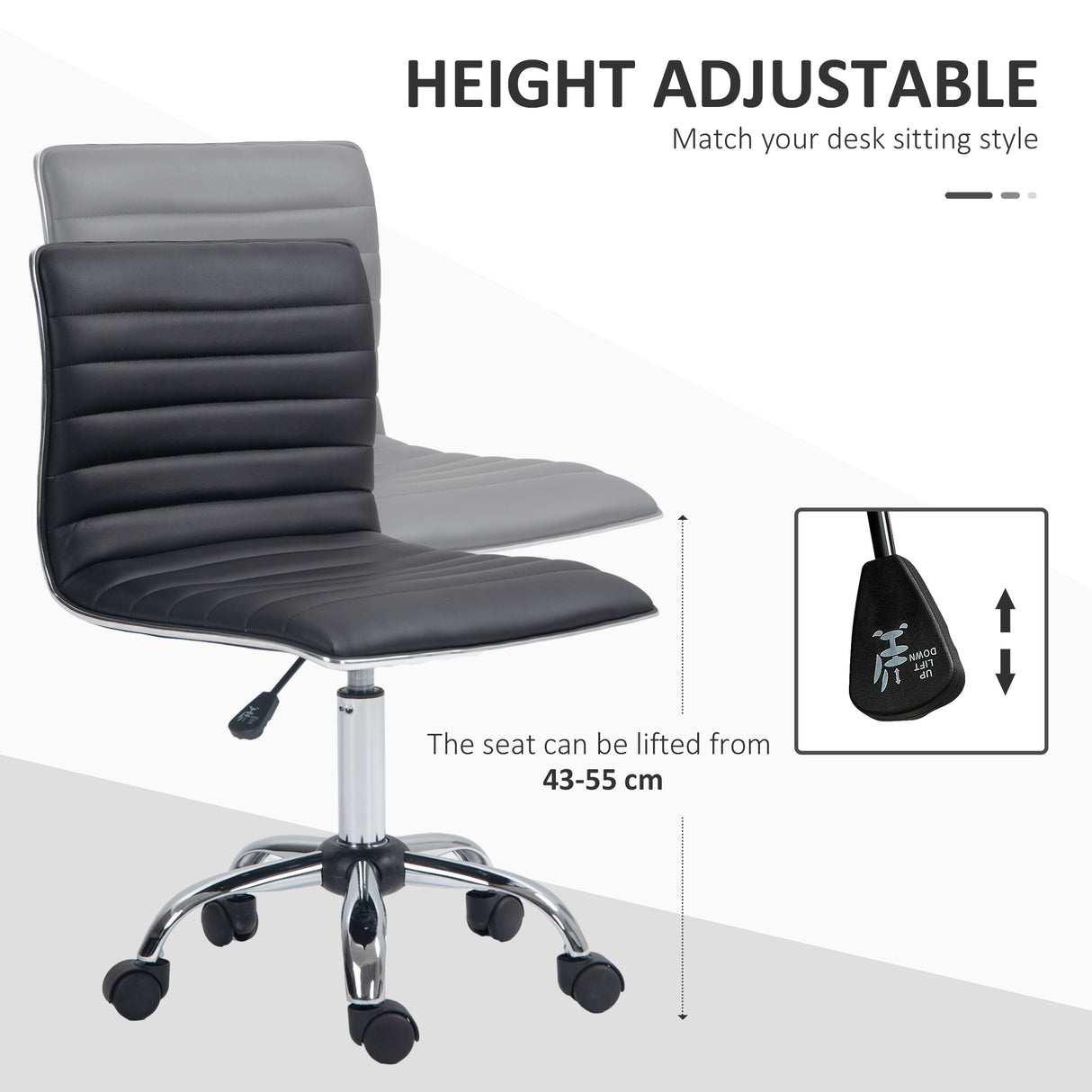 Faux Leather Home And Office Chair 48cm Wide With Armless - Velmora