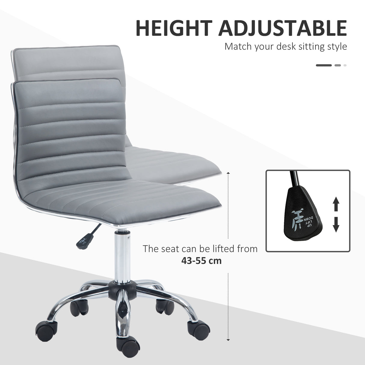 Faux Leather Home And Office Chair 48cm Wide With Armless - Velmora