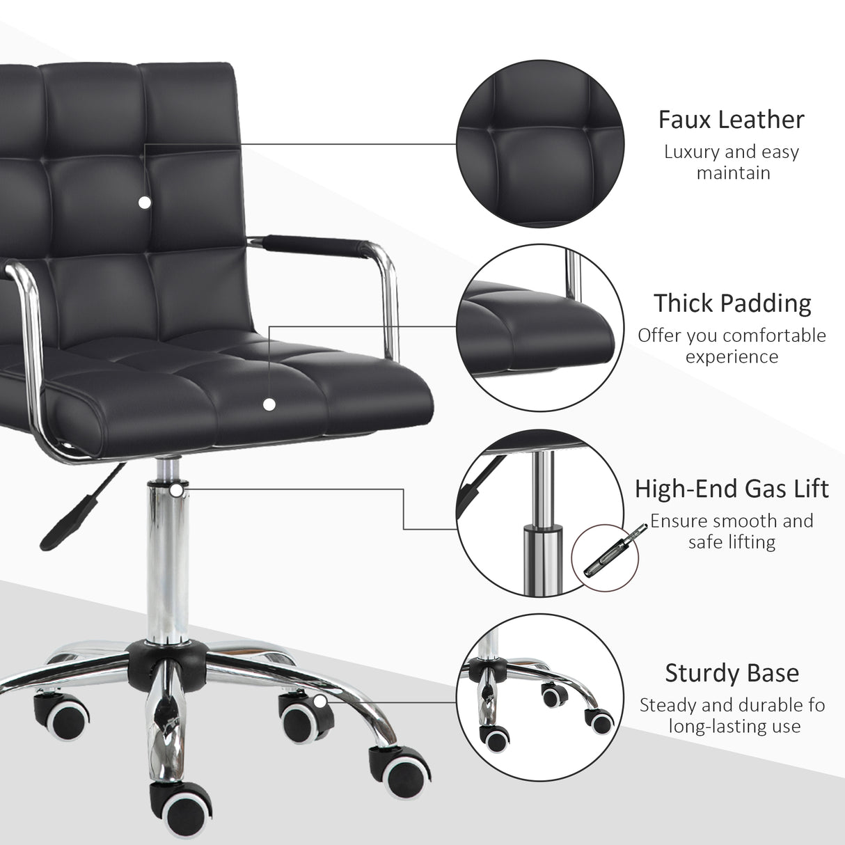 Faux Leather Home And Office Chair 52.5cm Wide - Velmora
