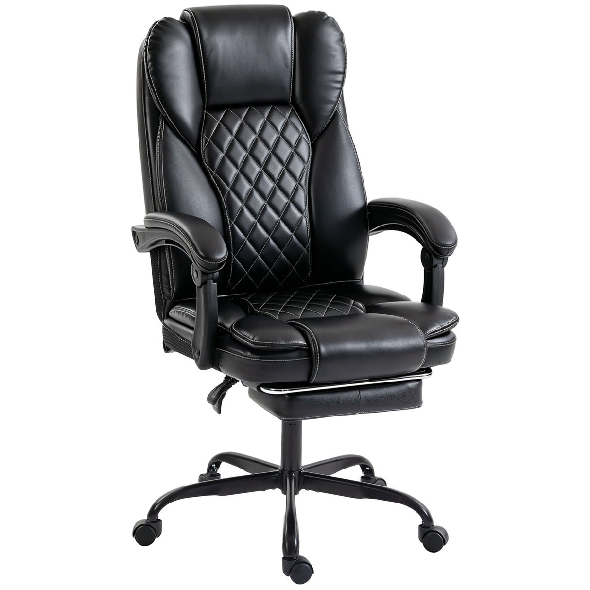 Faux Leather Home And Office Chair 62cm Wide High Back With Footrest - Velmora