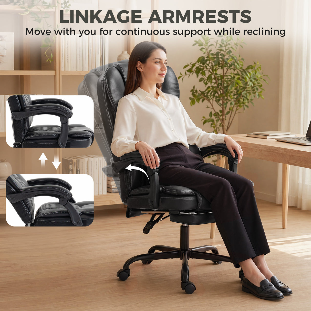 Faux Leather Home And Office Chair 62cm Wide High Back With Footrest - Velmora