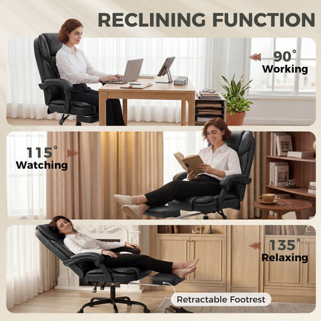 Faux Leather Home And Office Chair 62cm Wide High Back With Footrest - Velmora