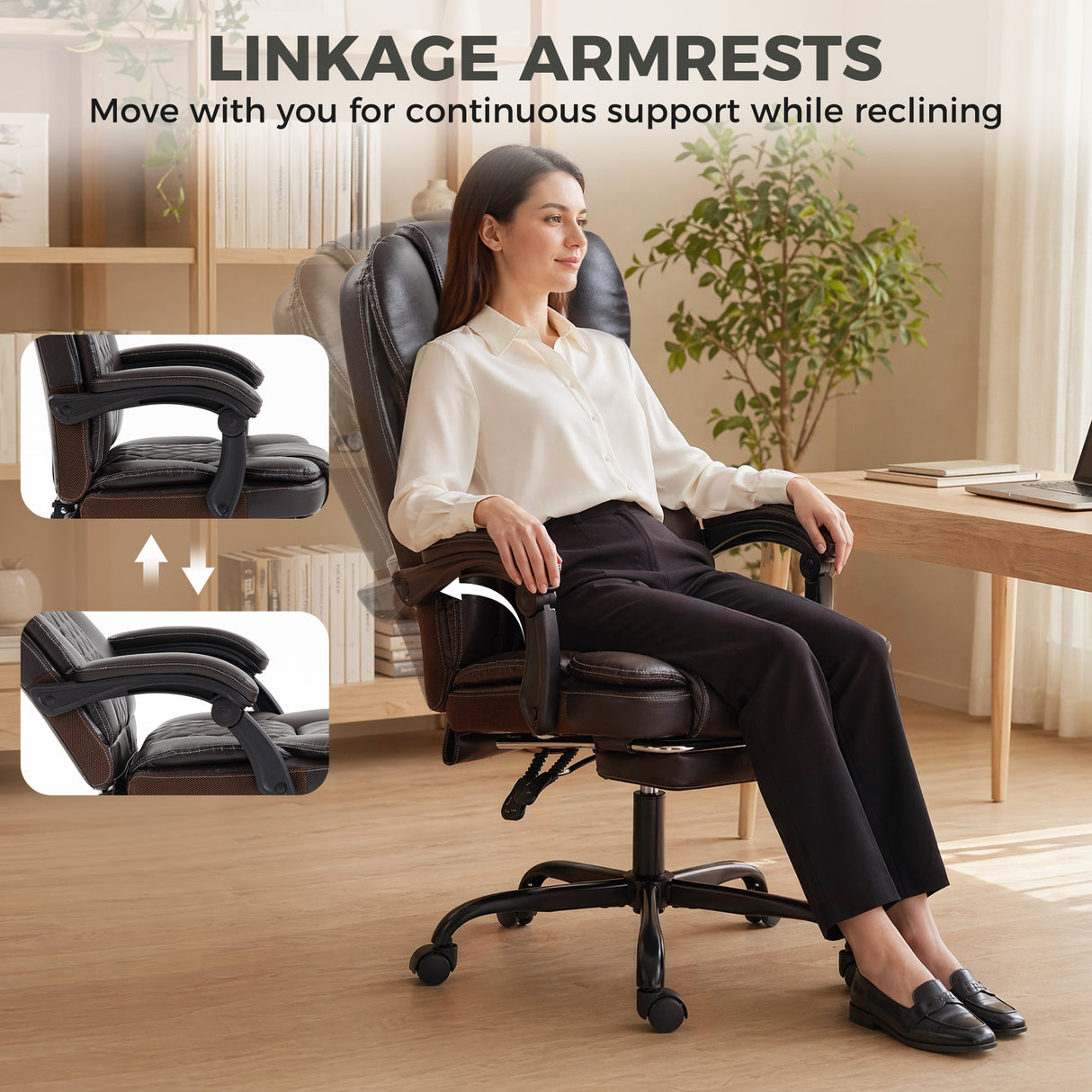 Faux Leather Home And Office Chair 62cm Wide High Back With Footrest - Velmora