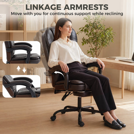 Faux Leather Home And Office Chair 62cm Wide High Back With Footrest - Velmora