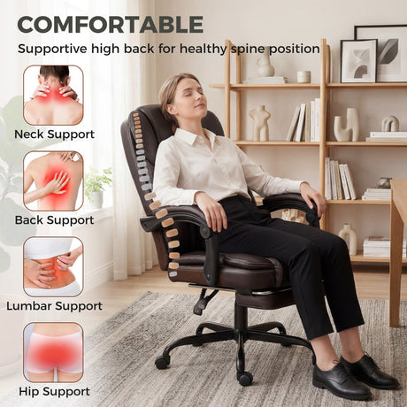 Faux Leather Home And Office Chair 62cm Wide High Back With Footrest - Velmora
