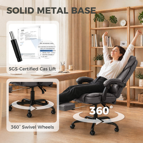 Faux Leather Home And Office Chair 62cm Wide High Back With Footrest - Velmora
