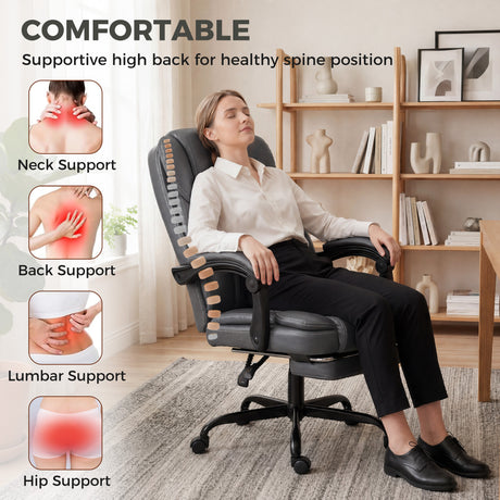 Faux Leather Home And Office Chair 62cm Wide High Back With Footrest - Velmora