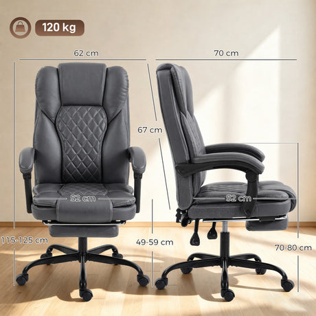 Faux Leather Home And Office Chair 62cm Wide High Back With Footrest - Velmora