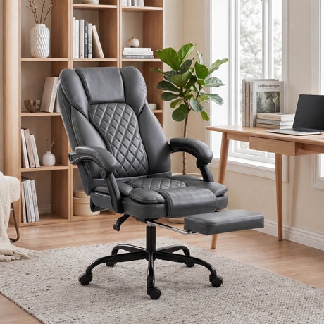 Faux Leather Home And Office Chair 62cm Wide High Back With Footrest - Velmora