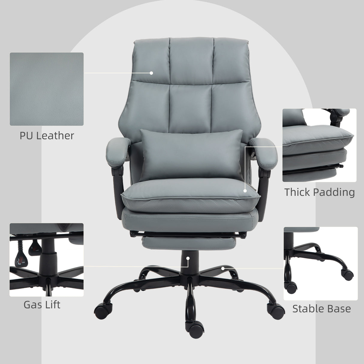 Faux Leather Home And Office Chair 62cm Wide With Footrest - Velmora